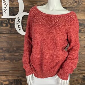 Ann Taylor Loft‎ | Chunky Knitted Long Sleeve Sweater Marled Rust Lattice Weave